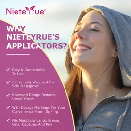 Nieteyrue Update Version Vaginial Cream Applicators for Women (100 Packs) Disposable Individually Wrapped Dosage Markings Hygienic Fit to Most Lub-RIC-Ants, Cream, or Gels, Feminine Care Applicators