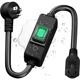 3-Prong Outdoor Waterproof Extension Switch Cord, in-Line On/Off Switch Extension Cord, SJTW 14AWG 3C IP57 Waterproof,Max.20A 125V Heavy Duty Inline Switch L=1.5Feet