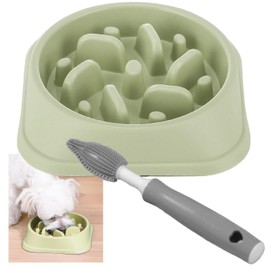(B-Bloom Veterinarian Recommendation with Cleaning Brush) Prevention for Fast Eating Dishes, Dogs, Food Bowl, Cats, Rice Plate (Light Green)