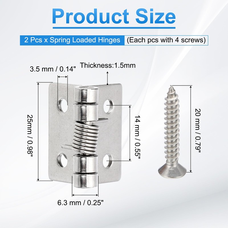 PATIKIL 2 Pcs Spring Loaded Hinges, 1" Self Closing Stainless