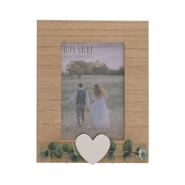 Love Story Wooden Photo Frame - Eucalyptus and Love Heart 6x4'' Portrait Frame - Rustic Decor for the Home
