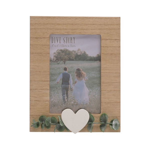Love Story Wooden Photo Frame - Eucalyptus and Love Heart