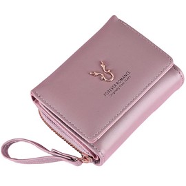 FUPUTWO Women's Mini Wallet, Trifold Coin Purse, Zip Around Compact, Lightweight, Pink