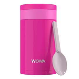 WOWA 450ml Kids Stainless Steel Flask for Hot & Cold Food with Spoon - Wide Mouth 100% Leakproof Food Flasks for Hot Food Kids - Easy Open Lid Insulated Thermo Food Jar for Children…