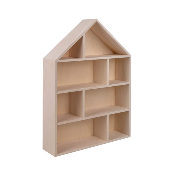 Rayher Wooden Display Box House, 30 x 43 x 8 cm, 8 Compartments, for Hanging, Wooden Box in House Shape, FSC Certified, for Crafts and Painting, 64507505