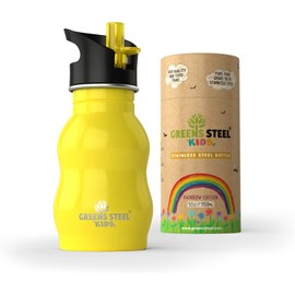Kids Water Bottle - 350ml, Yellow | Stainless Steel | Upgraded Leak Proof Lid With Straw & Handle for Children | Easy Sip Toddler Cup | Eco Friendly Drinks Bottle | Great for a Lunch box or Gift