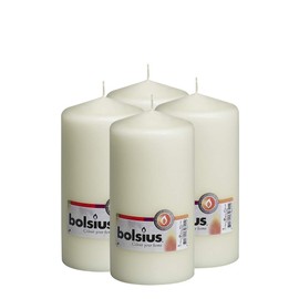 BOLSIUS Set of 4 Pillar Candles 3" x 6" Ivory -Unscented Dripless - -Clean Burning Smokeless Dinner Candles for Wedding & Home Decor Party Restaurant Spa- Individually Wrapped