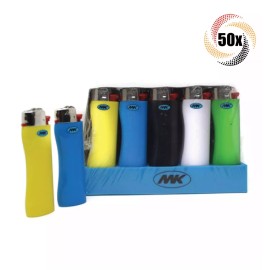 MK Full Box 50x Lighters MK Regular Grip Lighters Assorted Colors .81oz