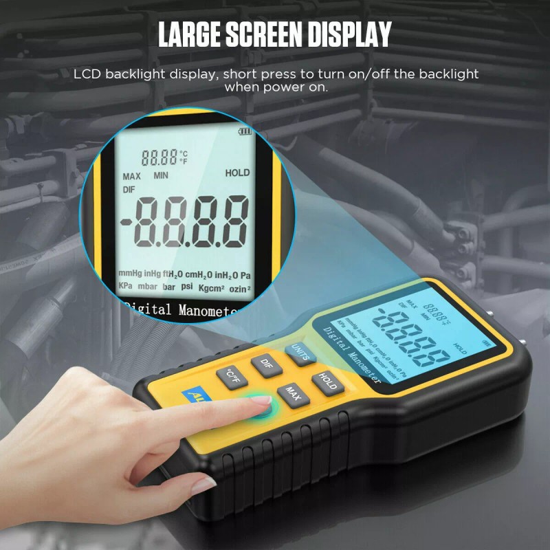 AUTOOL Digital Manometer Dual Port Air Pressure Gauge Meter HVAC/Gas