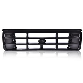 CNNELL Front Grille Platinum Chrome w/Emblem Truck Replacement, Gloss Black Compatible with 1992-1996 Bronco/1992-1997 Ford F150 F250 F350