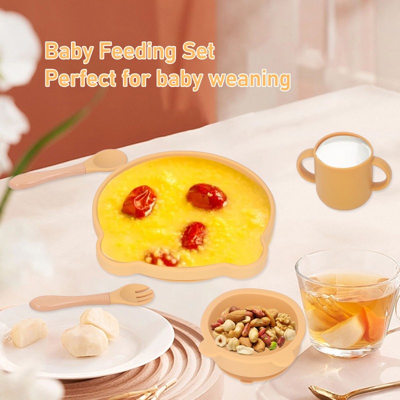 Baby Feeding Set Cute Bear Shape Soft Safe Silicone Toddler