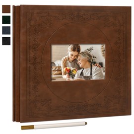 Vienrose Self Adhesive Faux Leather Photo Album with Window DIY Scrapbook Kit for 4x6 5x7 8x10 Pictures, Memory Book for Baby Kids Wedding journal School Polaroid, 20 Sheets(40 Pages) Red Brown