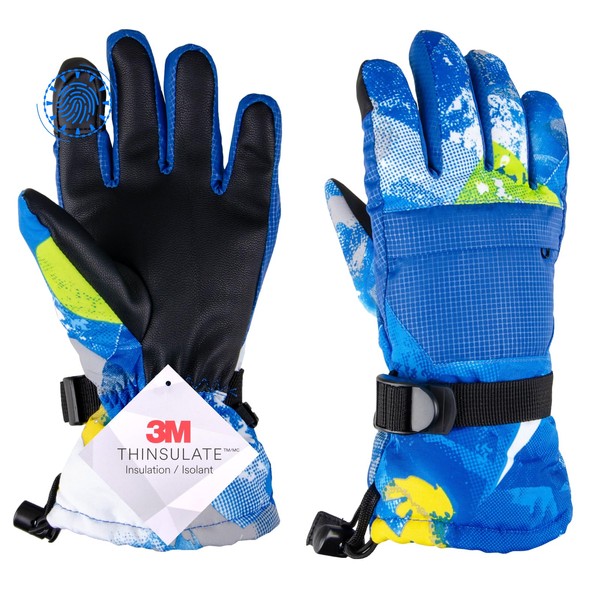 TRIWONDER Children's Touch Screen Ski Gloves Snow Snowboarding Warm Sports Gloves for Boys Girls Cycling (S (9-13 Years), C - Blue)