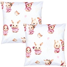 TupTam Children's Decorative Patterned Cushion Cover with Envelope Closure, Set of 2, Colour: Rabbit/Pink/Dots, Size: 50 x 50 cm