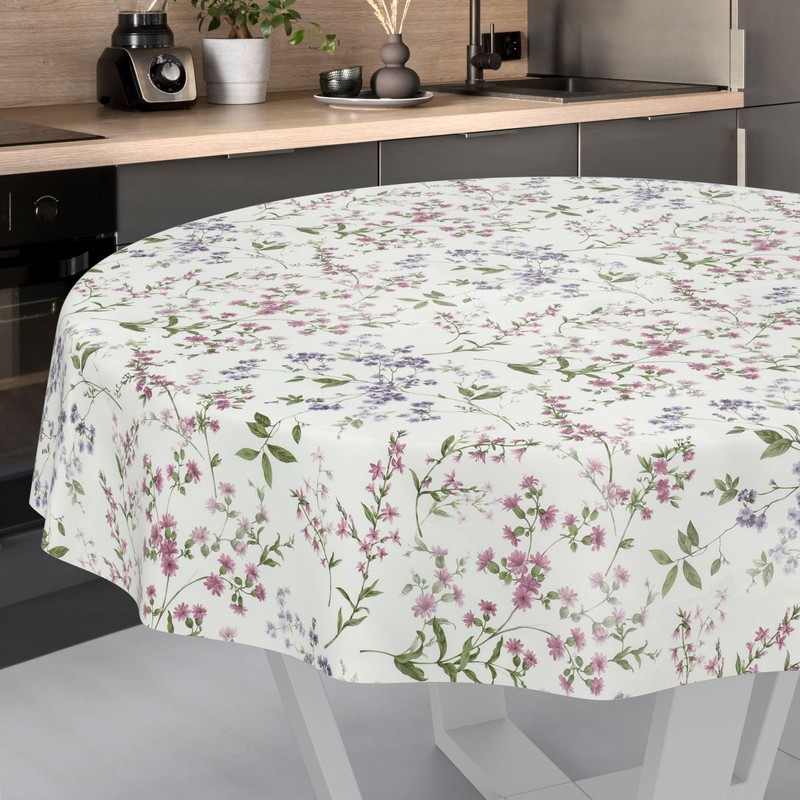 ANRO Oilcloth Tablecloth Oilcloth Tablecloth Washable Garden Tablecloth Flowers Round