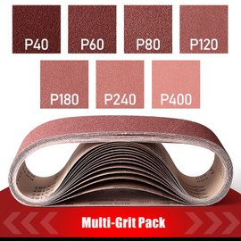 BOSHCRAFT 3×18 Inch Belt Sander Sanding Belt, 21 Pack Belt Sander Paper 40/60/80/120/180/240/400 Grits Assortment Aluminum Oxide Sanding Belts for Belt Sander Knife Sharpening Wood Metal Polishing