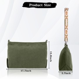 Auliuse Corduroy Tote Bag for Women Women's Corduroy Tote Bag Corduroy with Zipper Adjustable Shoulder Strap and Pockets for Work School Shopping Travel (Green)