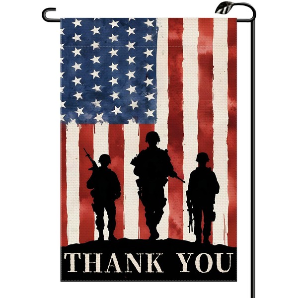 Memorial Day Patriotic Thank You Soldier Garden Flag 12x18 Inch