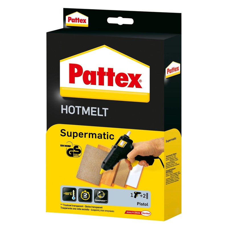 Pattex Pattex Hotmelt Supermatic Hei?klebepistole, Klebepistole mit elektronischer Temperatursteuerung, Set