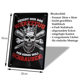 Tin Sign with German Text "Reicht mir das Werkzeug", Retro Tin Signs Wall Decoration, Car, Motorcycle, Mechanic, Screwdriver, Master, Craftsman Gift, Decorative Hobby Room, Garage Basement, Workshop