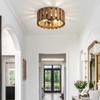 3-Light Rustic Flush Mount Light Fixture, 12.2 Inch Farmhouse Wood