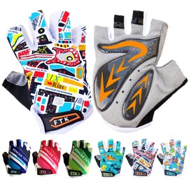 Kids Cycling Gloves Half Finger Gel Padded Non-Slip Breathable, Junior Glove Girls Boys Fingerless Adjustable for Mountain Bike Running Riding Sport Outdoor Biking Skating (Orange, Medium)