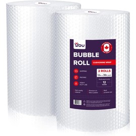 YOU Bubble Wrap Cushioning Rolls for Moving and Packing | Moving Supplies | Air Wrap | MADE in CANADA | 12 Inch x 72 Feet total | Perf every 12 inch | Papier bulle pour emballage | Small Bubble 3/16 |