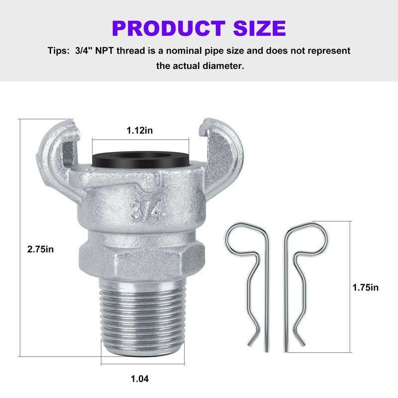 3/4 Chicago Air Fitting Replacement Air Hose Fitting, 0.75" NPT
