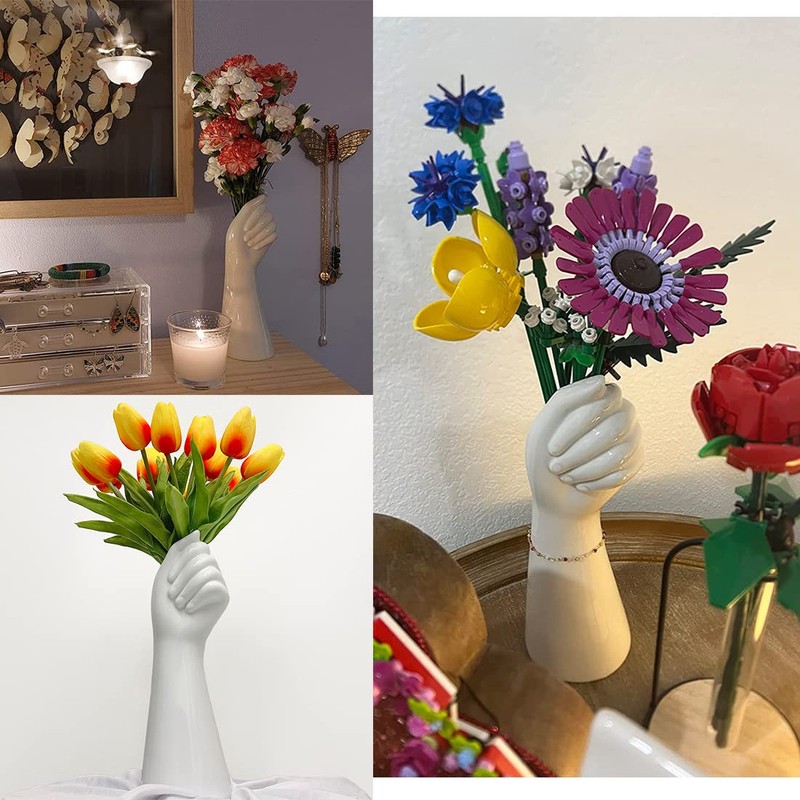 White Ceramic Vases Hand Bud Flower Vase for Decor Hhydroponic