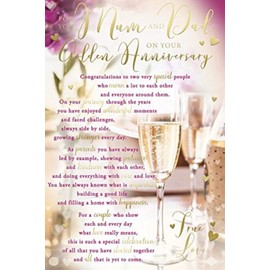 Mum & Dad 50th Golden Anniversary Champagne Design Sentiments Card Lovely Verse