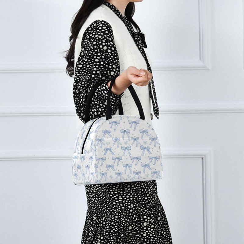 KEEPREAL Blue Bows Insulated Lunch Bag for Women & Men