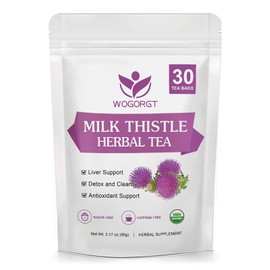 WOGORGT Dried Milk Thistle Tea - Organic Milk Thistle Herbal Tea for Liver Cleanse, Antioxidant and Immune Support, Caffeine Free - 30 Tea Bags