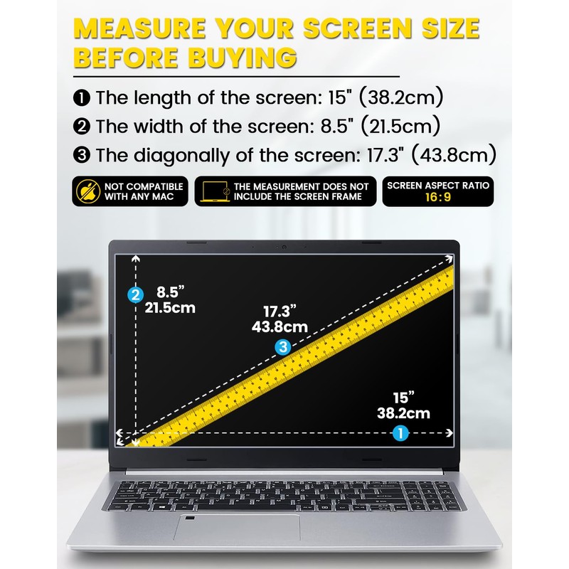 F FORITO 17.3 Inch 16:9 360° Laptop Privacy Screen Protector,