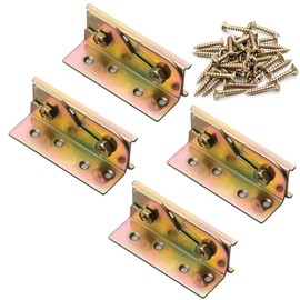 Bed Hinge Rail Brackets,Suspension Connecting Fittings Joiner Hooks Fastener for Bed Frame Metal Yellow Chromed (4, L-Shaped)