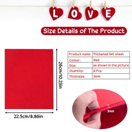 AFASOES Pack of 6 Felt Sheets for Crafts Craft Felt Sheets Red Craft Felt 3 mm Thick Felt Fabric for Sewing Felt Sheets Felt Hard Fabric Squares Embroidery Sewing Felt Sheets for Children DIY Crafts