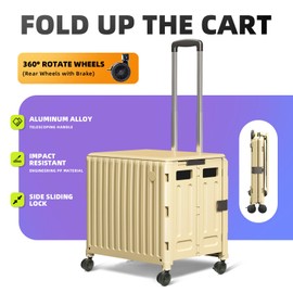 TODAYGO Folding Utility Cart with Wheels: Collapsible Rolling Carte for Teachers Handcart Shopping Trolley Portable Tool Box, All-Terrain Office Cart with Lid Basket Handle & Durable Frame