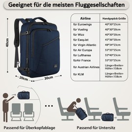 MATEIN Hand Luggage Backpack Airplane for Hand Luggage 40 x 30 x 25 Eurowings Expandable 30L Small Travel Backpack Men's School Backpack Women's Cabin Bag for Easyjet for Business, Work, Travel,