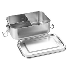 DAITET Leak-Proof Lunch Box Stainless Steel Bento Lunch Food Box Container with Fixed Dividers Stainless Lid Lunch Box with Compartments Large Single Layer Rectangular Lunchbox(47oz)