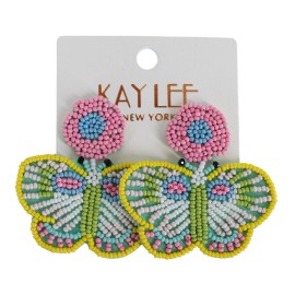 Kay Lee Boho Seed Bead Beaded Butterfly Statement Earrings #RFE0312YE