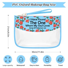 Sazuwu Bible Verse Inspirational Christian Quote Gifts Blue Makeup Bags with Zipper Christian Baptism Gifts for Adults Religious Birthday Gifts for Daughter Cosmetic Travel Bag Organizer