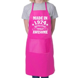 50th Birthday Made In 1974 BBQ Cooking Funny Novelty Apron (Pink, One Size)