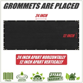 ColourTree Customized Size Fence Screen Privacy Screen Black 6' x 10’ - Commercial Grade 170 GSM - Heavy Duty - 3 Years Warranty - Cable Zip Ties Included