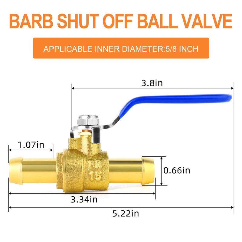 GASHER 1PCS 5/8 Inch Heavy-Duty Brass Barb Ball Valve With