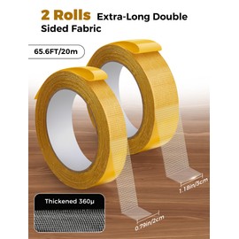 Geyrut Double Side Carpet Tape, 2 Rolls [Length 65.6FT/20m] Rug Tape Hardwood Floor No Damage, Multifunctional Double Sided Tape for Clothes, Sofa Cushions, Car Mats (Width 0.79in +1.18in)