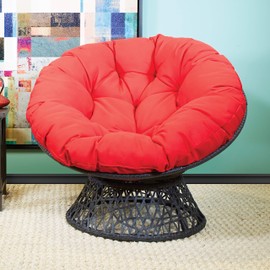 OSP Home Furnishings Papasan Chair with 360-degree Swivel, Red cushion and Black Frame