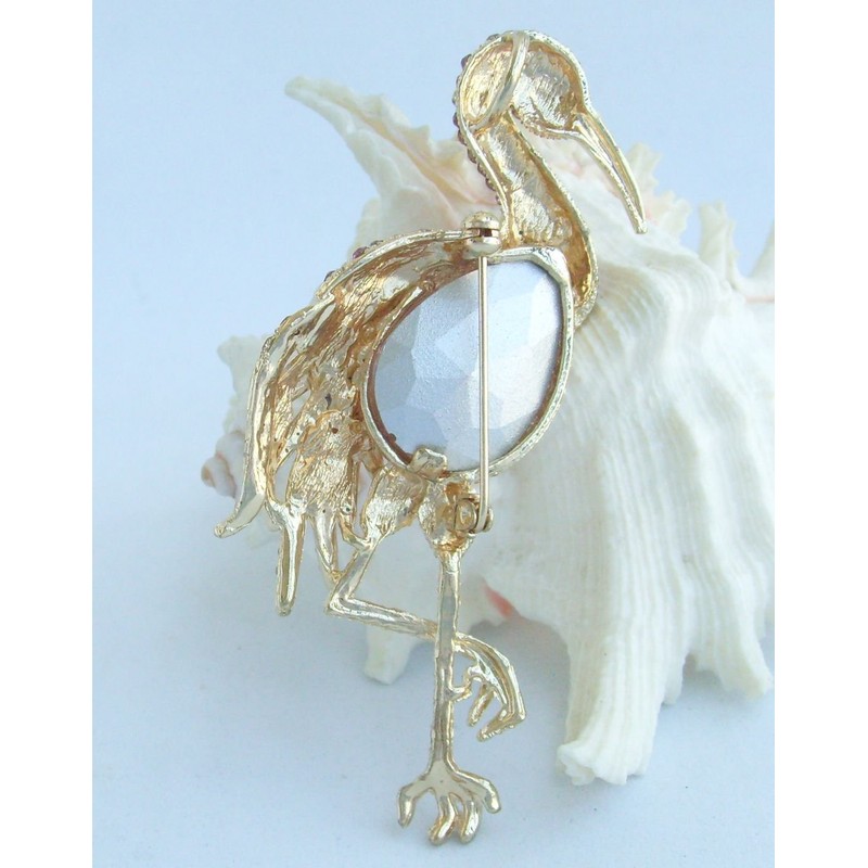 Sindary Art Style 3.94" Animal Flamingo Brooch Pin Austrian Crystal