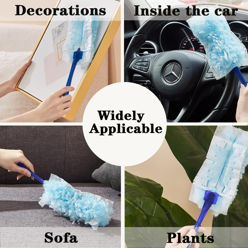 Niuoppy Duster Dust Magnet, 30pcs Fluffy Duster Refills with Handle,