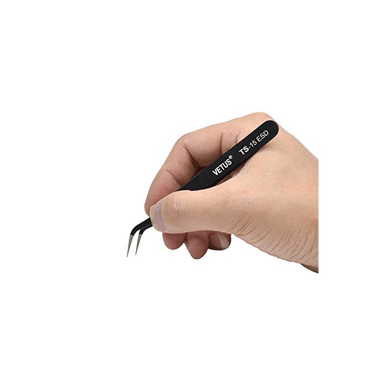 Vetus TS-15 ESD Precision Tweezers Anti Static Curved Tweezers for