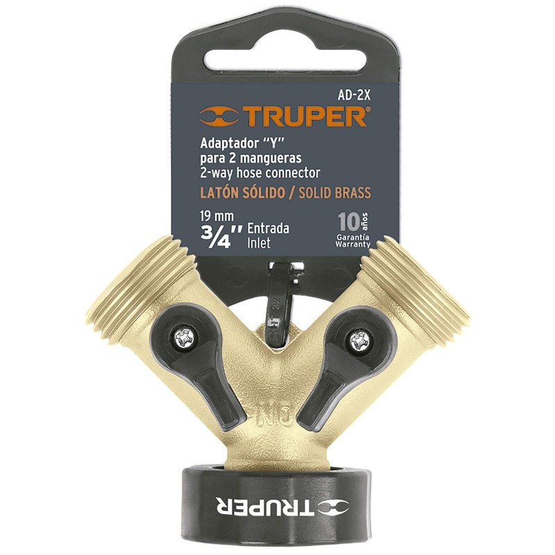 Truper AD-2X, Conector "Y" fundido en latón, válvula de cierre