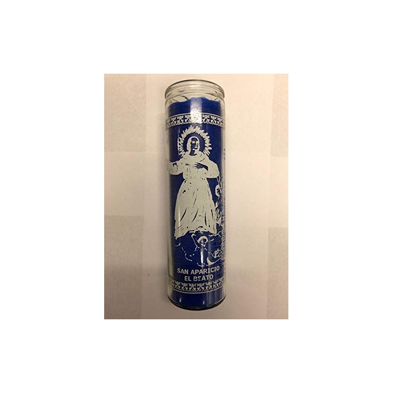 San Aparicio Unscented Blue Pillar Candle in Glass